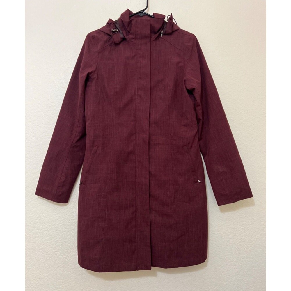 ADVENTURA Burgundy Raincoat Full Zip Jacket Removable Hood Outdoor Women's Small